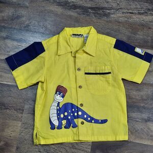 VINTAGE Baby 18M LIGHT YELLOW WITH Dianosour Button Down SHIRT By Gecko Gear